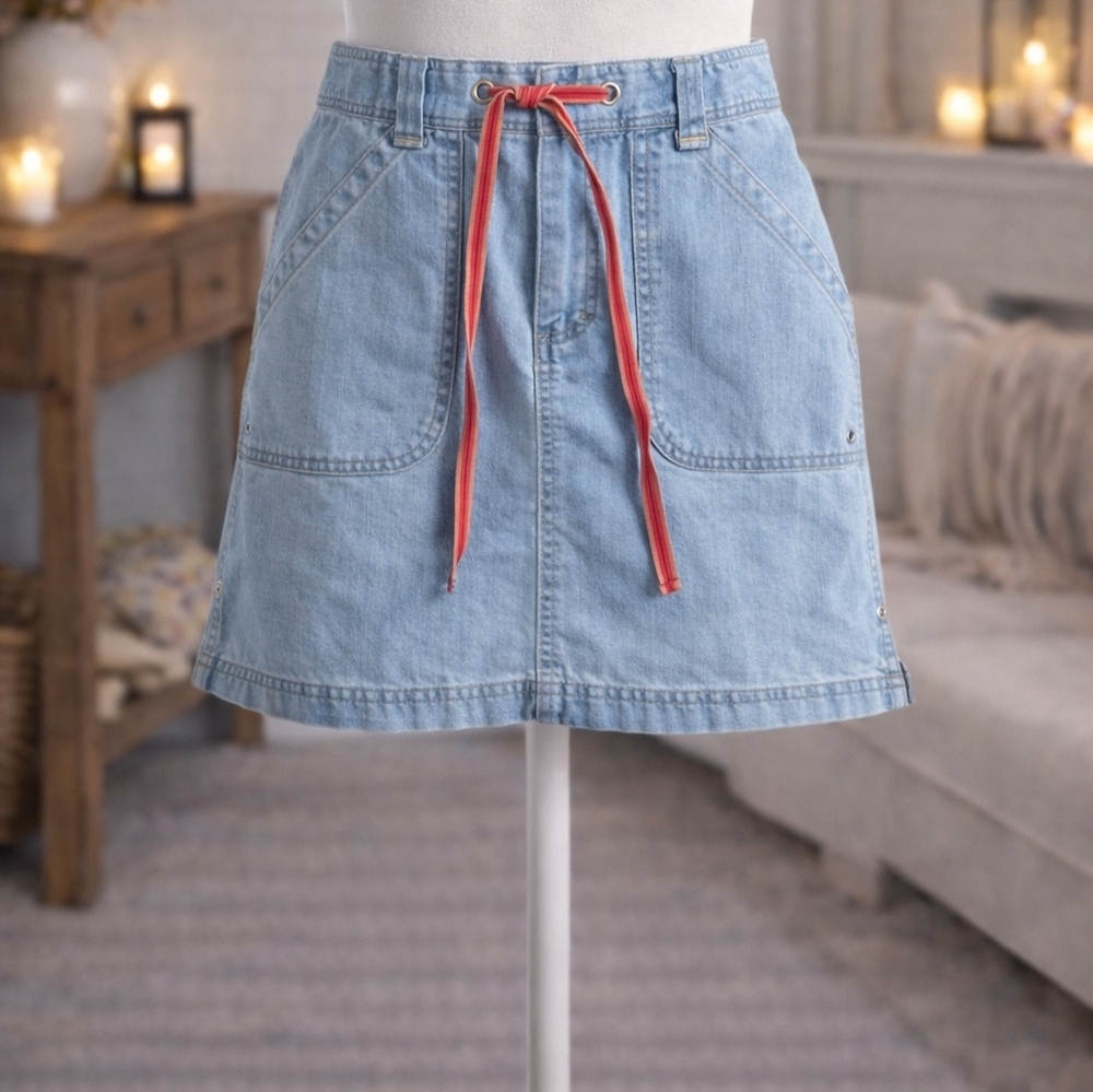 B.U.M Denim Skirt with Red Drawstrings Vintage 90s 00s Y2K